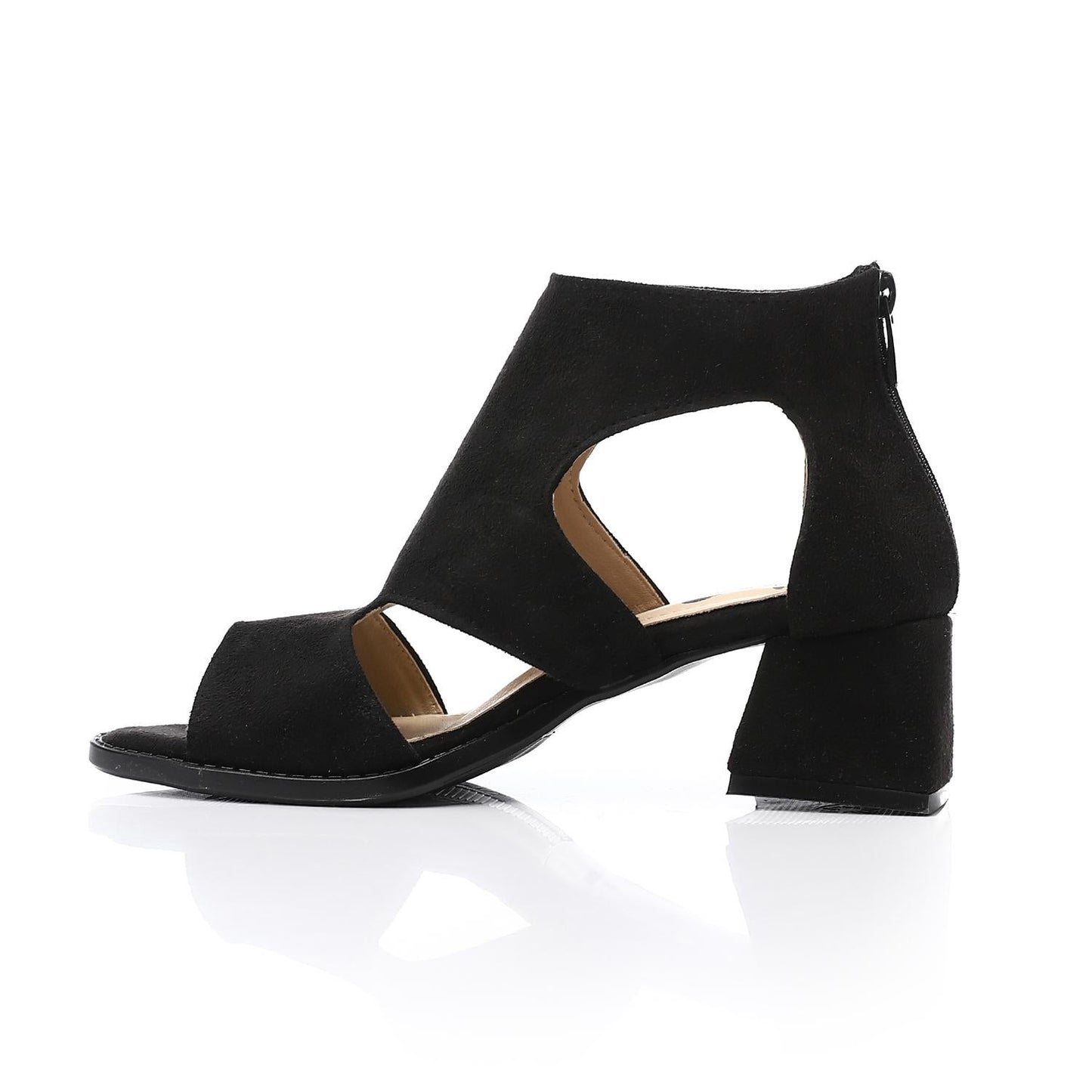 Suede Cut-Out Block Heel Sandals – Black