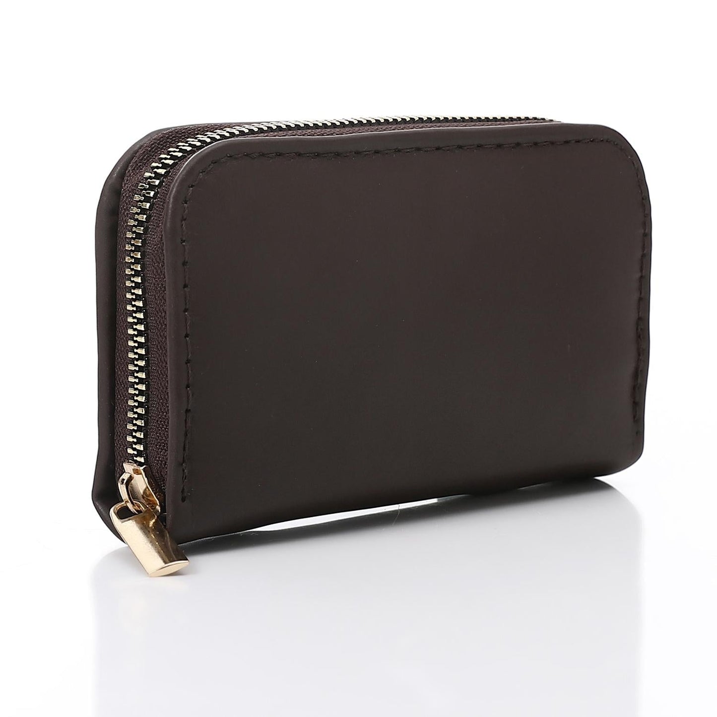 Synthetic Leather Zipped Wallet - Dark Brown