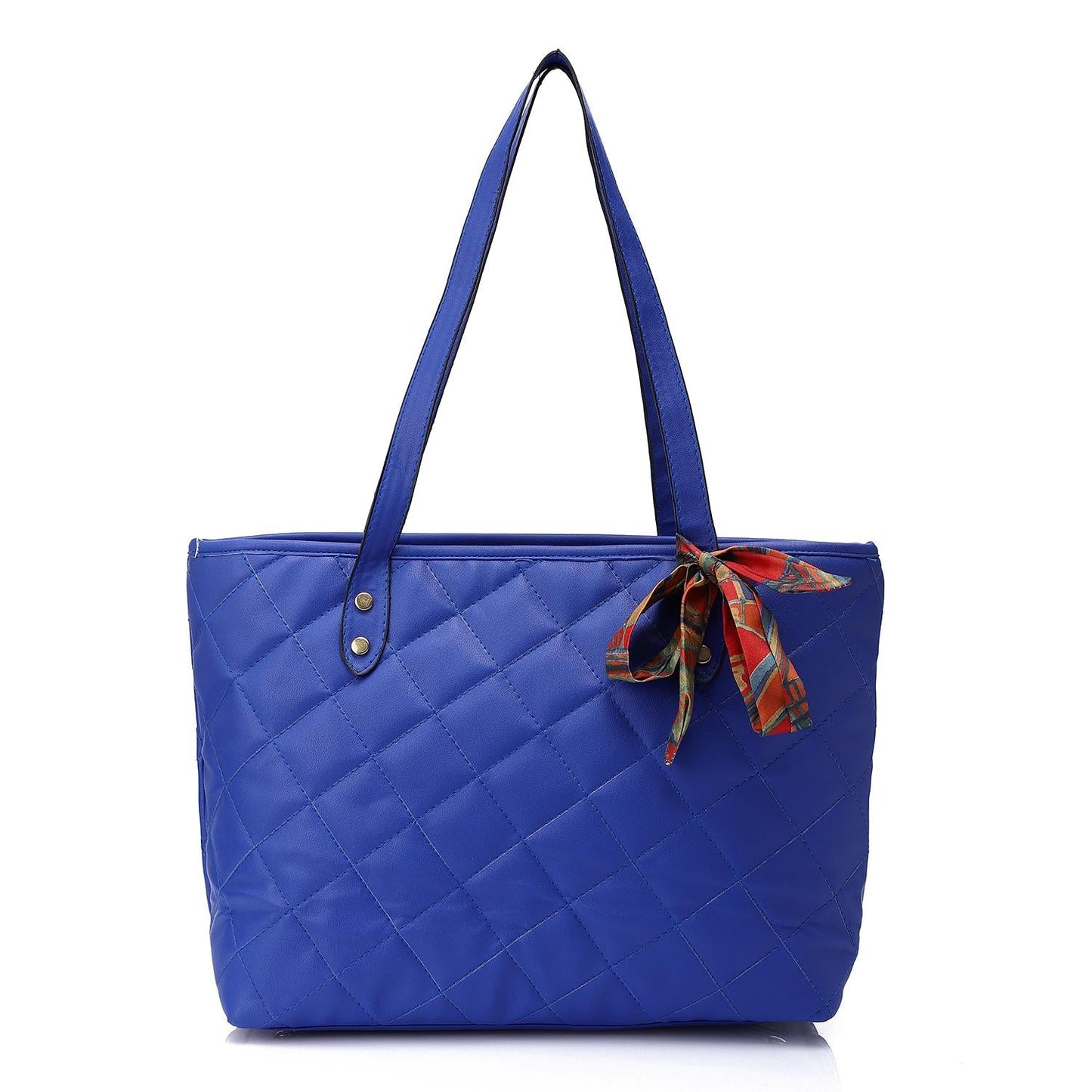 Quilted Leather Tote Bag - Blue