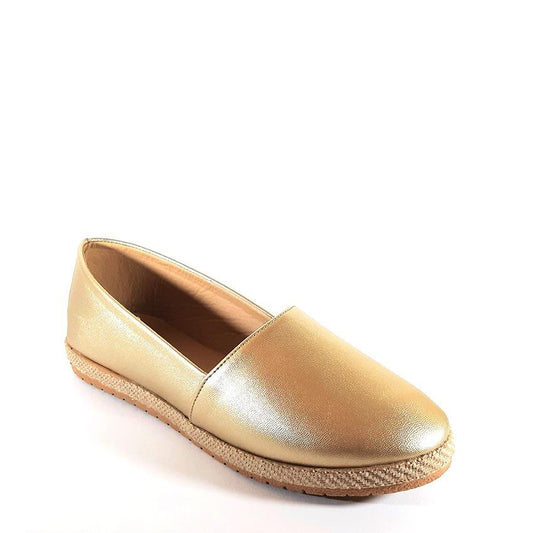 Faux Leather Espadrille Flats - Gold