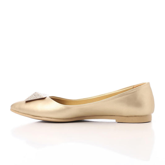 Faux Leather Embellished Ballet Flats - Gold