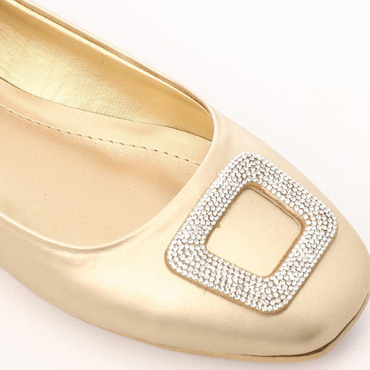 Faux Leather Square-Toe Ballet Flat - Gold