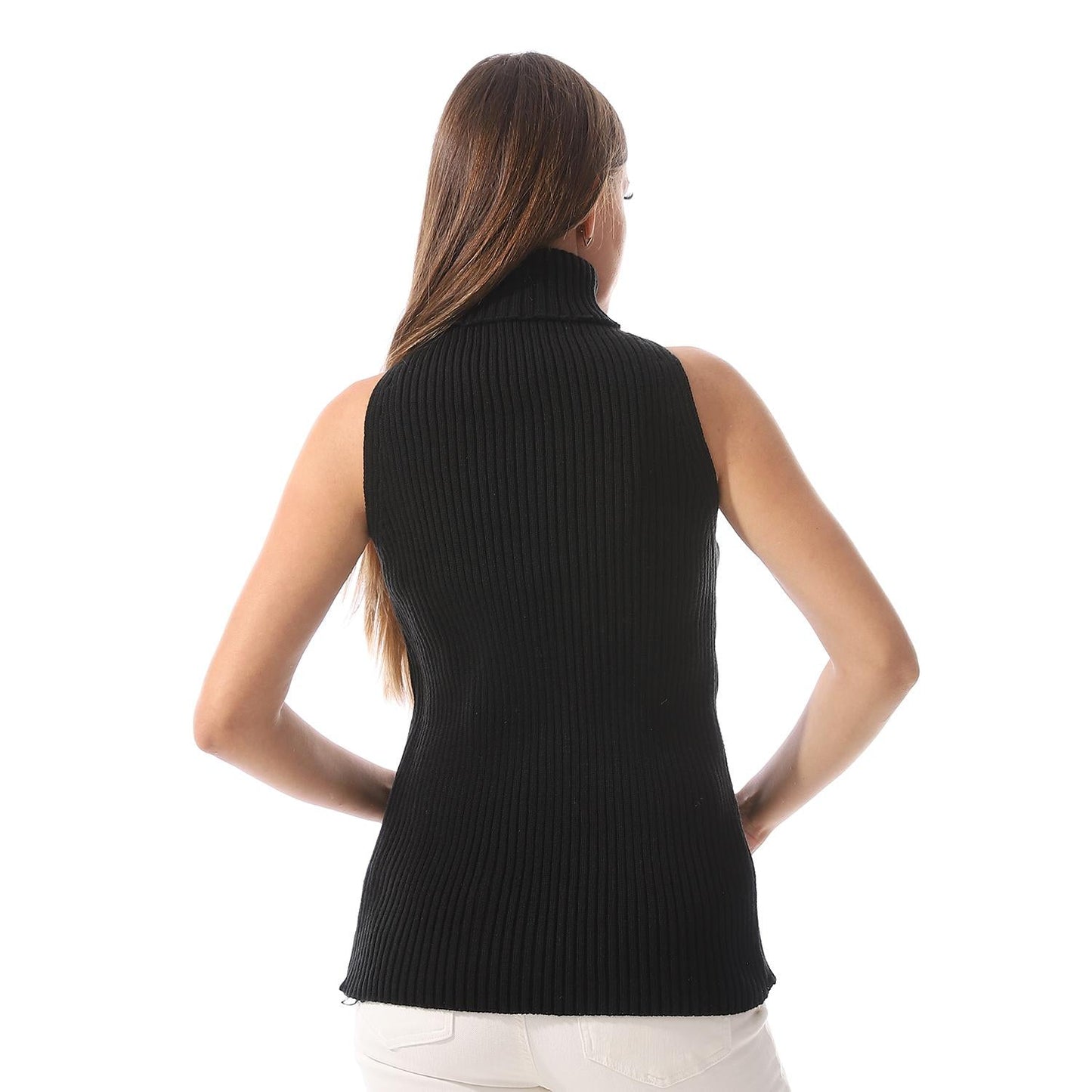 Wool Crew Neck Sleeveless Pullover - Black