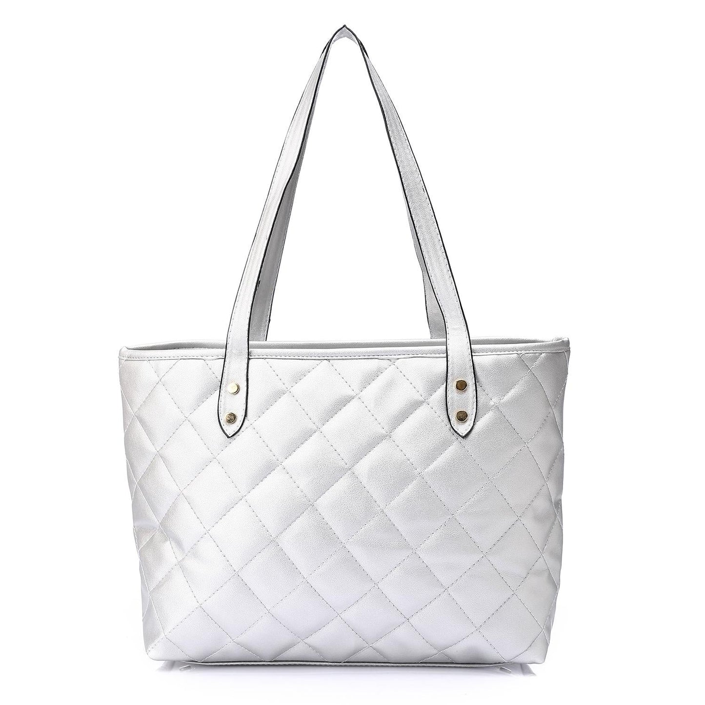 Synthetic Leather Tote Bag - Silver