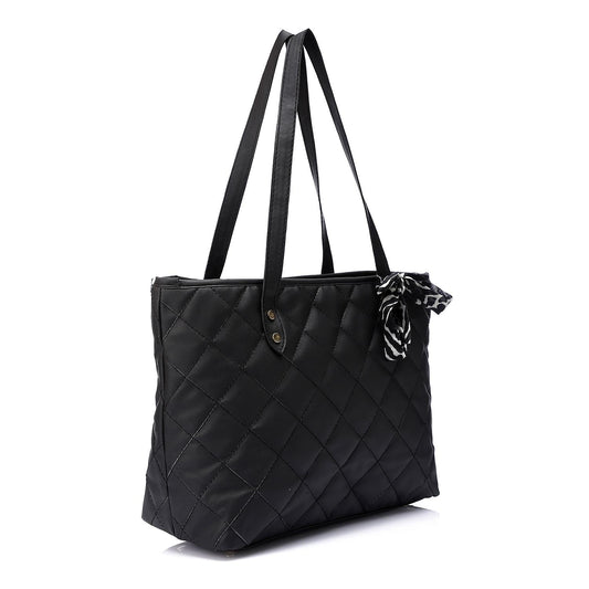 Quilted Leather Tote Bag - Black