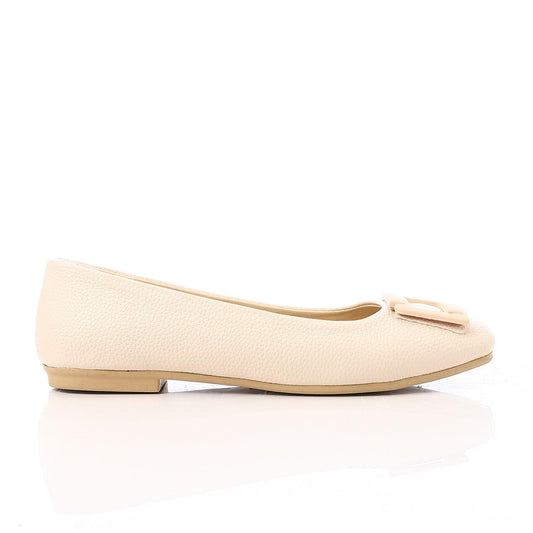 Faux Leather Textured Buckle Ballet Flats - Pink