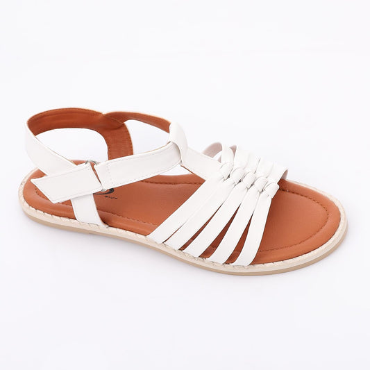 Leather Woven Strap Sandals – White