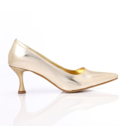 Patent Leather Kitten Pointed Shoes - Gold