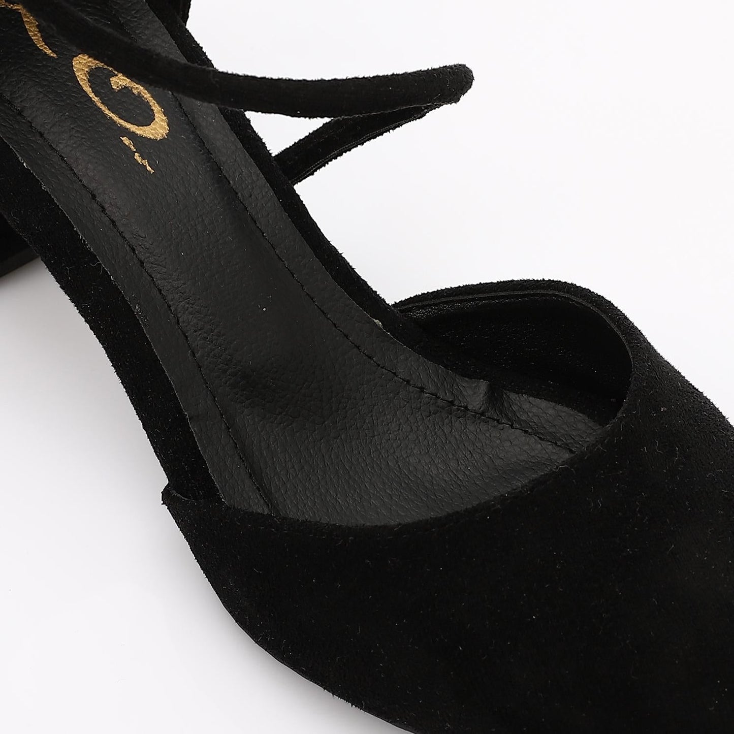 Suede D'Orsay Ankle Strap Block Heel - Black