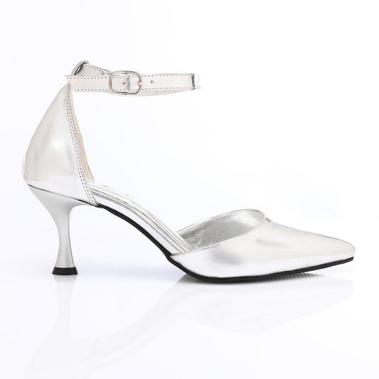 Faux Leather Kitten Heel Pointed Shoes - Silver