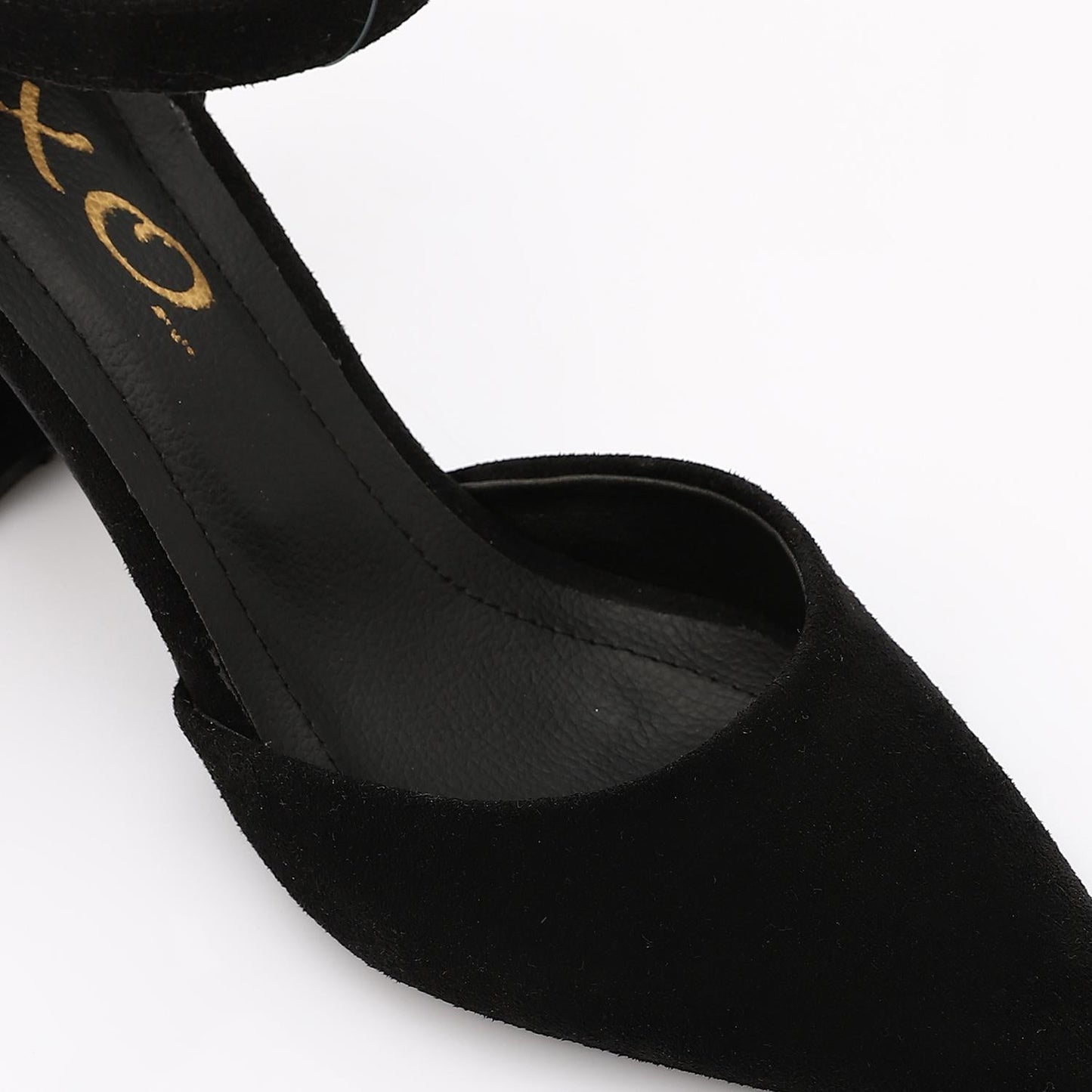 Suede Pointed-Toe Block Heel Pump - Black