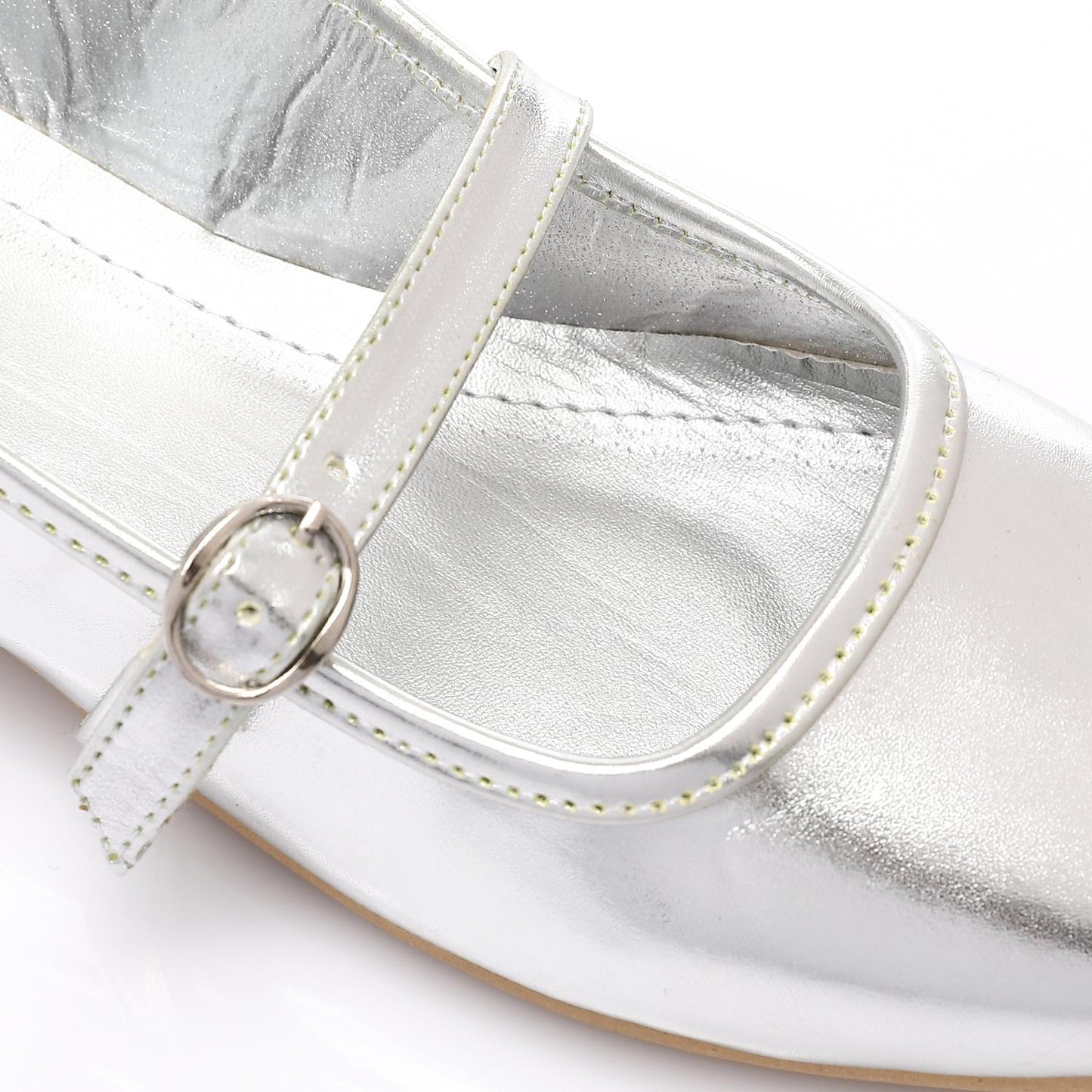 Faux Leather Mary Jane Ballet Flat - Silver