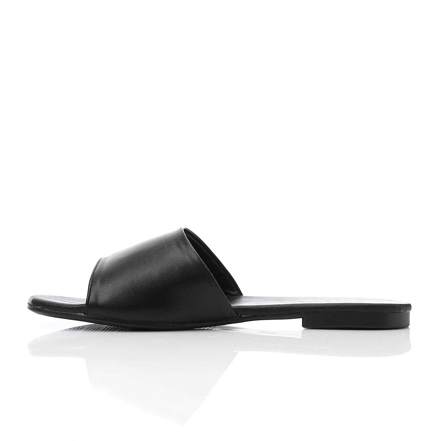 Faux Leather Flat Slippers - Black