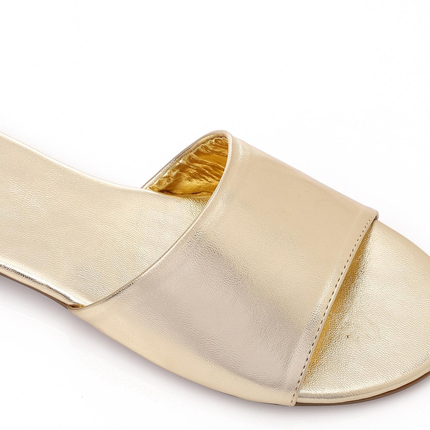 Faux Leather Metallic Flat Slippers - Gold