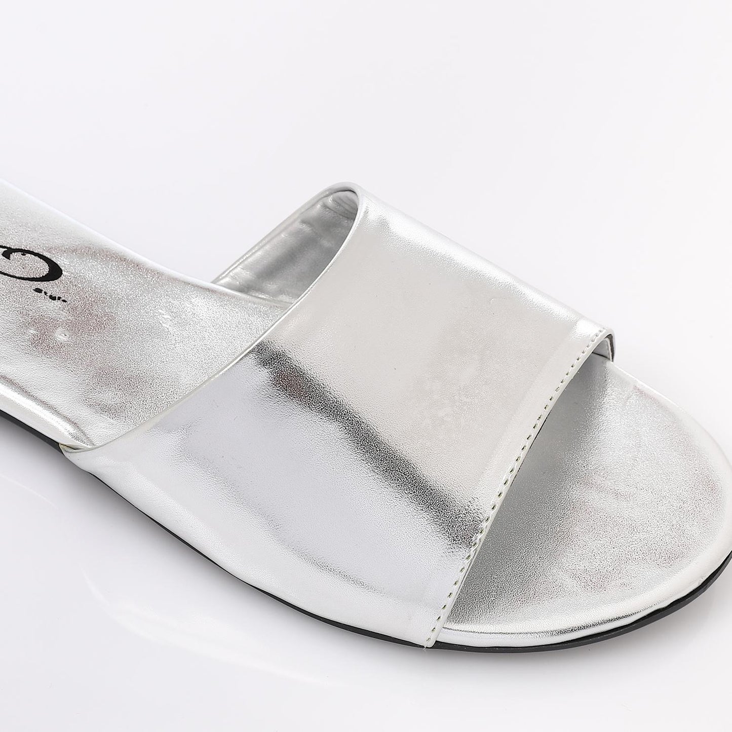 Faux Leather Metallic Flat Slippers - Silver
