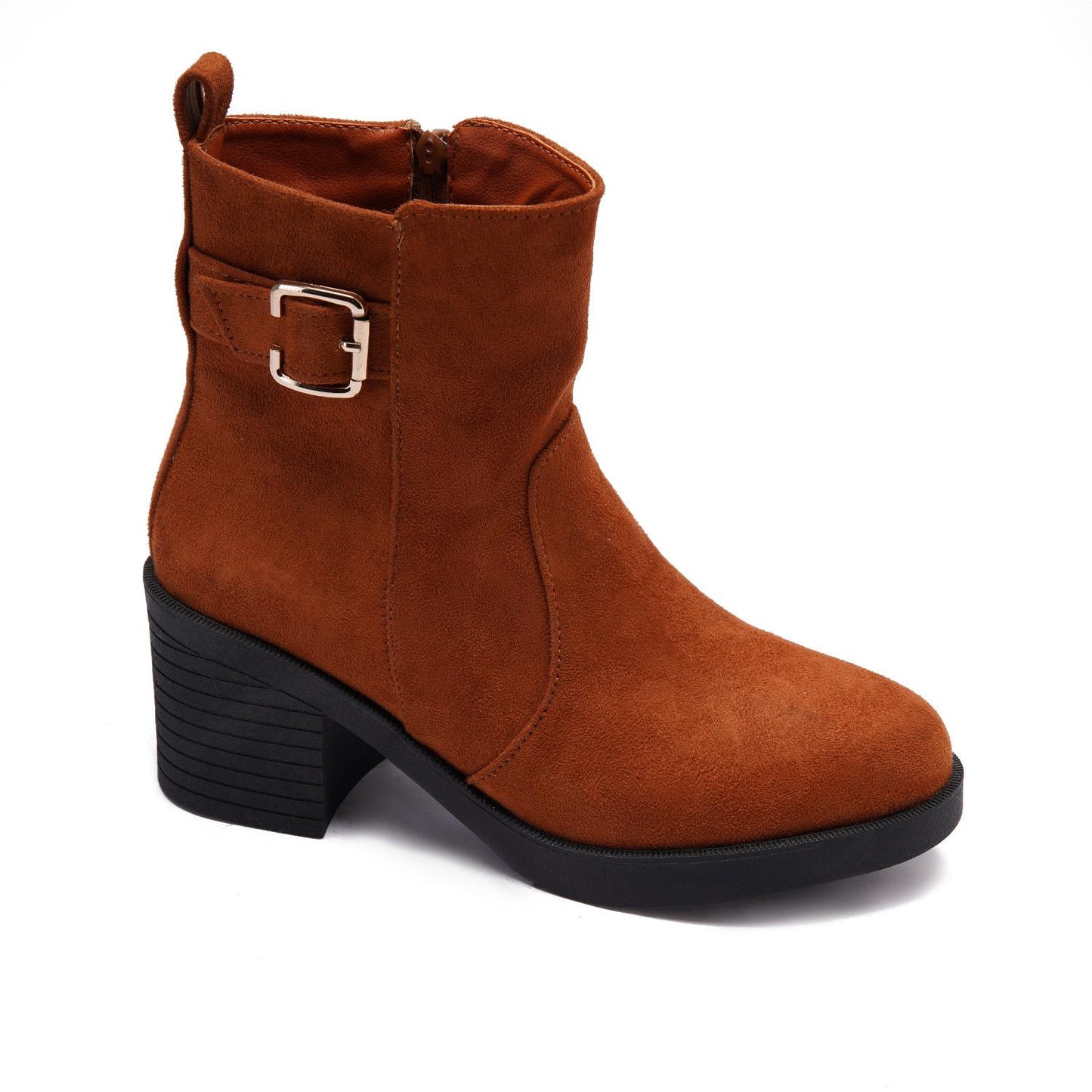 Faux Leather Suede Ankle Boot - Camel