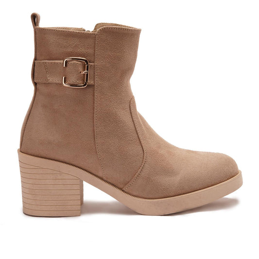 Faux Leather Suede Ankle Boot - Beige