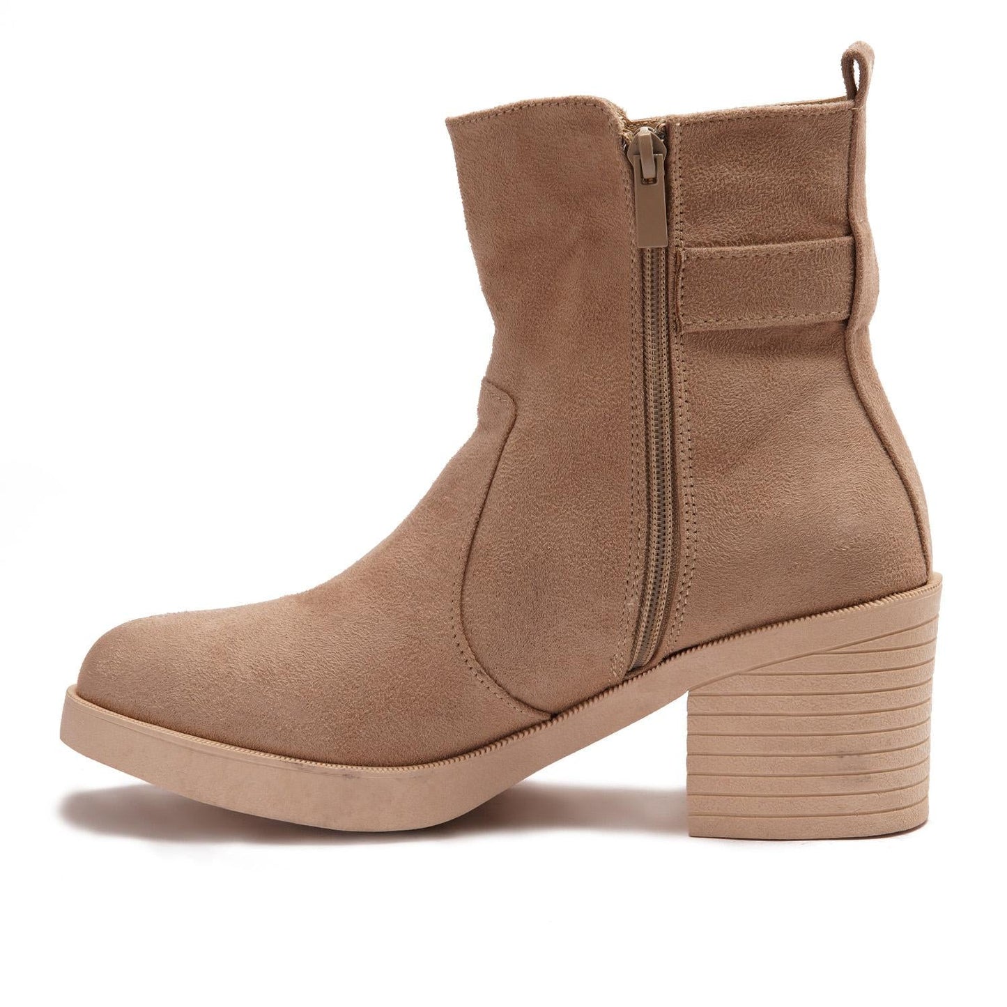Faux Leather Suede Ankle Boot - Beige