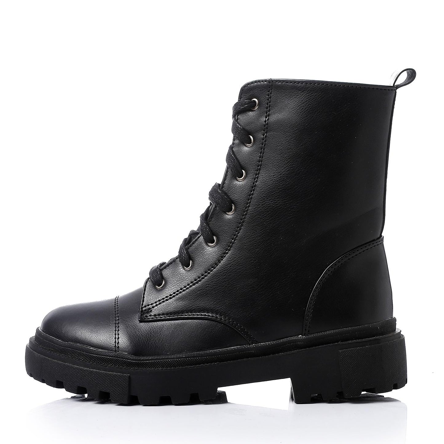 Faux Leather Ankle Boot - Black
