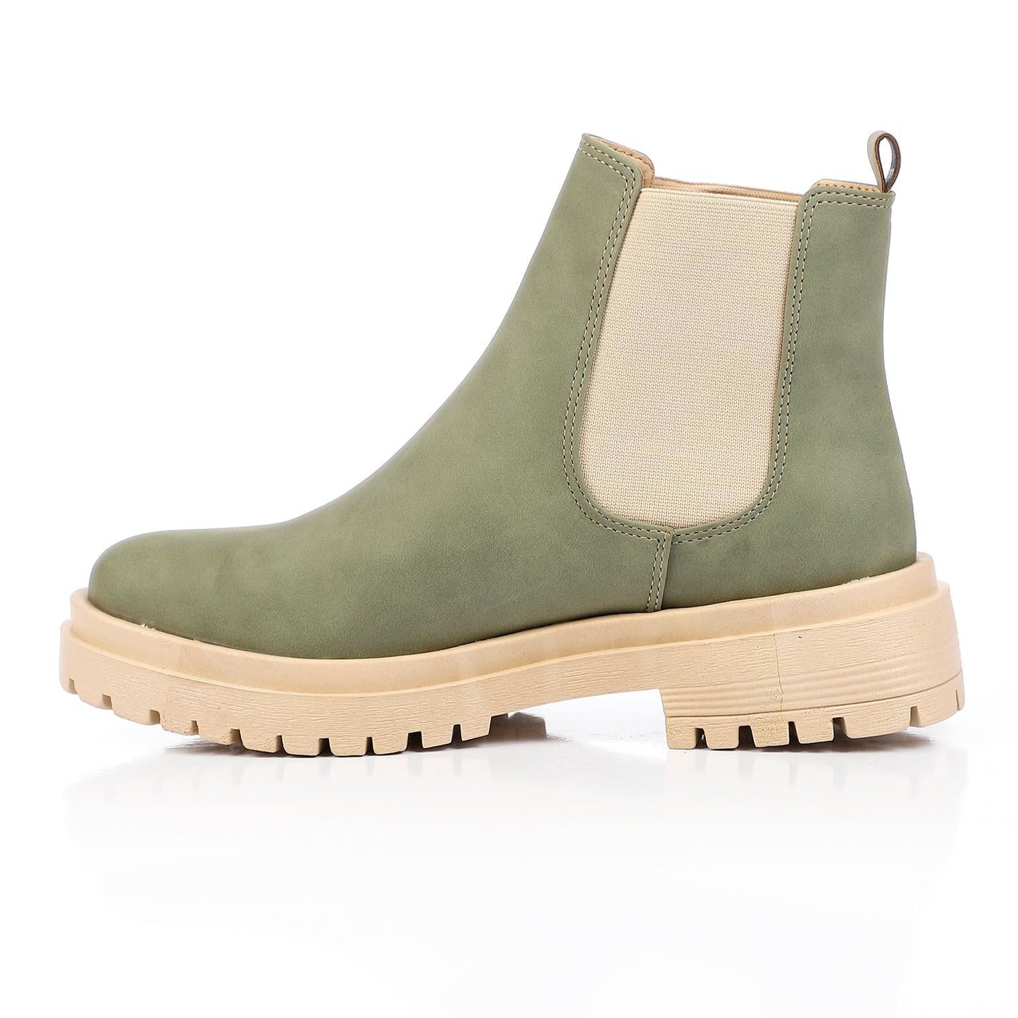 Faux Leather Ankle Boot - Olive