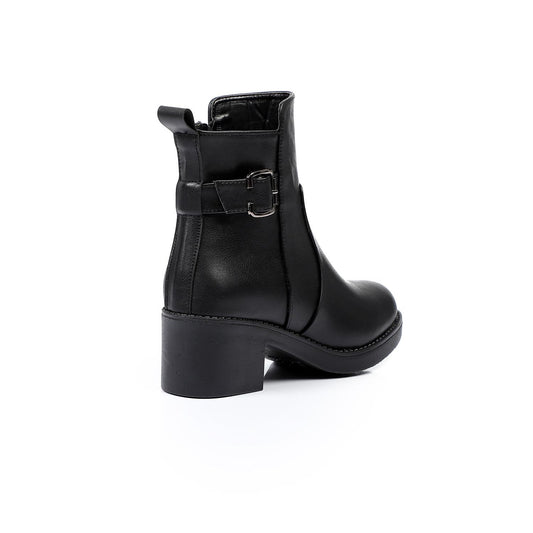 Faux Leather Ankle Boot - Black