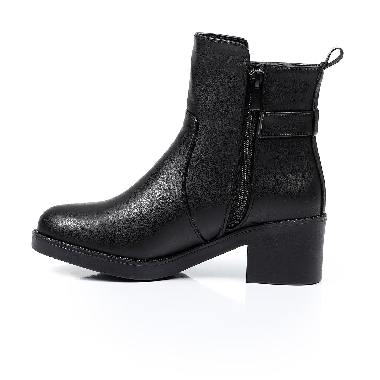 Faux Leather Ankle Boot - Black