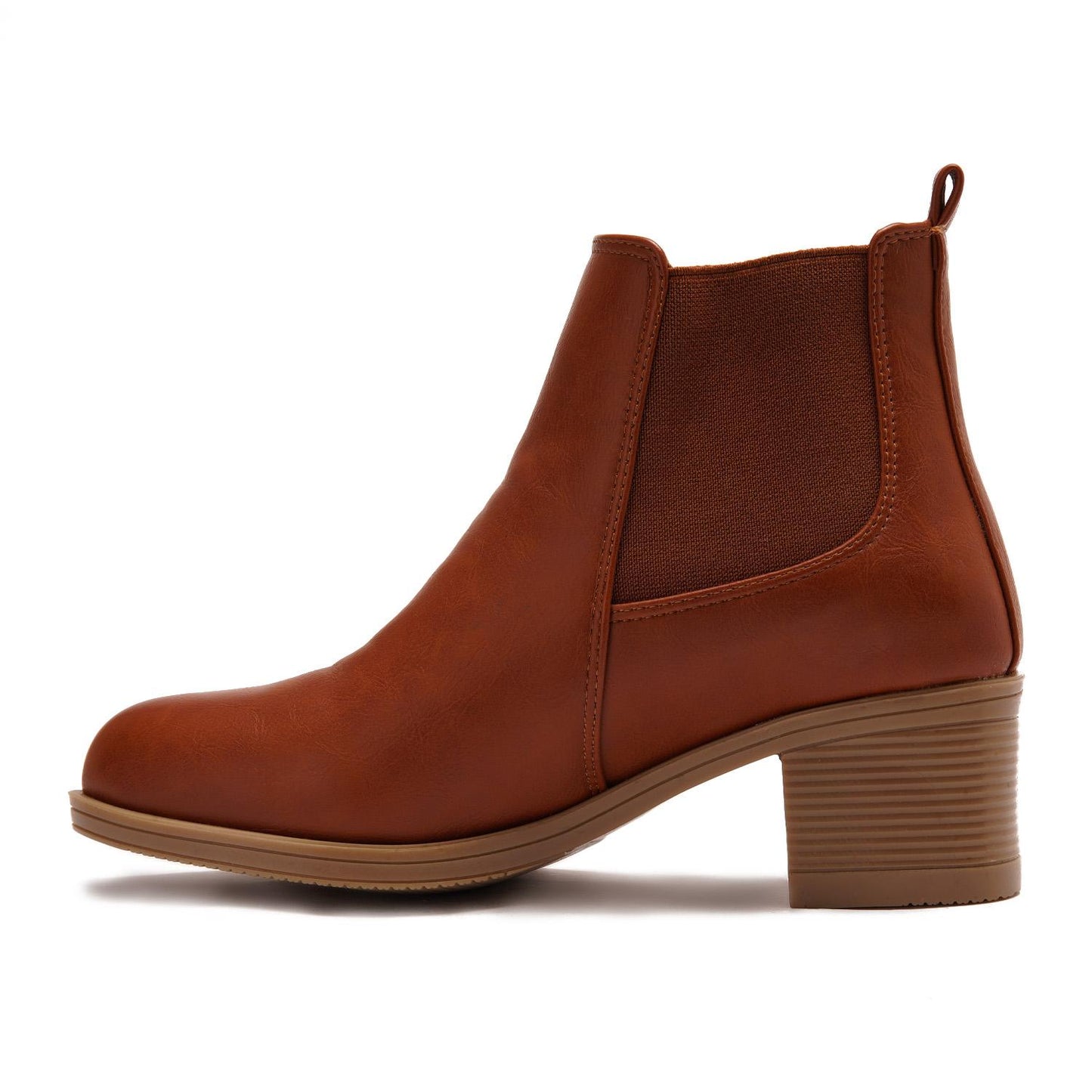 Faux Leather Block Heels Chelsea Boots - Tan