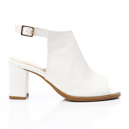Leather Peep-Toe Block Heel Sandals - White