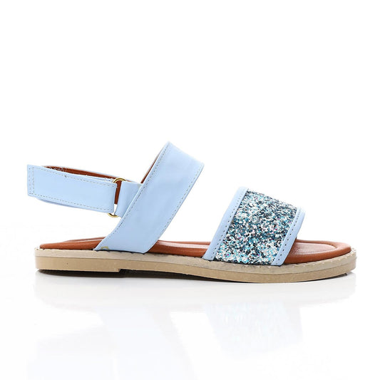 Leather Glitter Strap Sandals – Light Blue