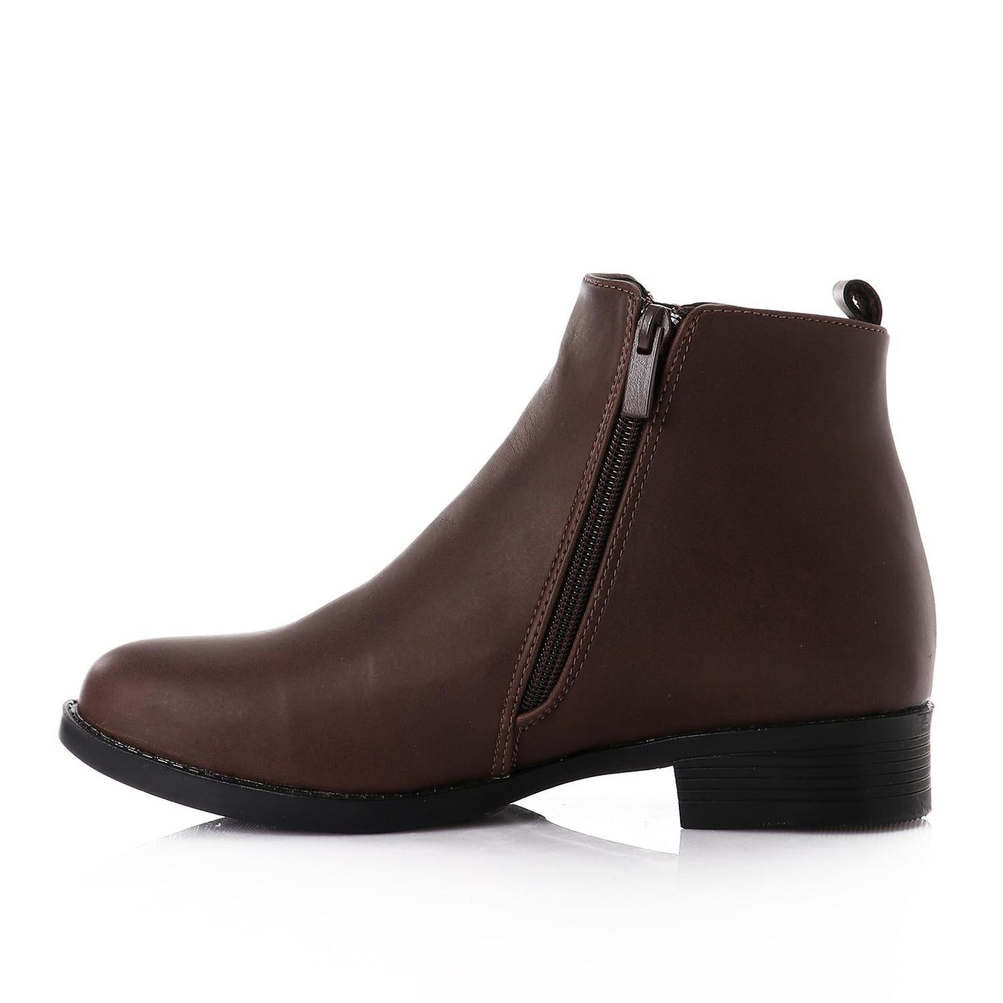 Faux Leather Ankle Boot - Brown