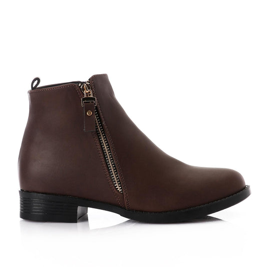 Faux Leather Ankle Boot - Brown