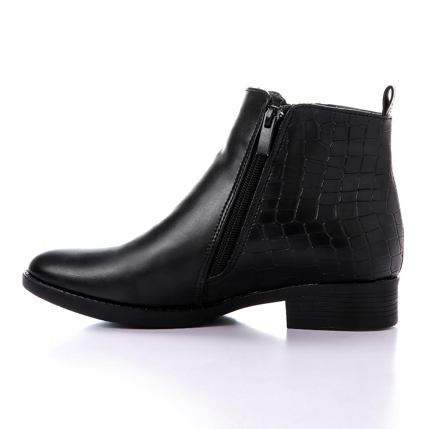 Faux Leather Ankle Boot - Black