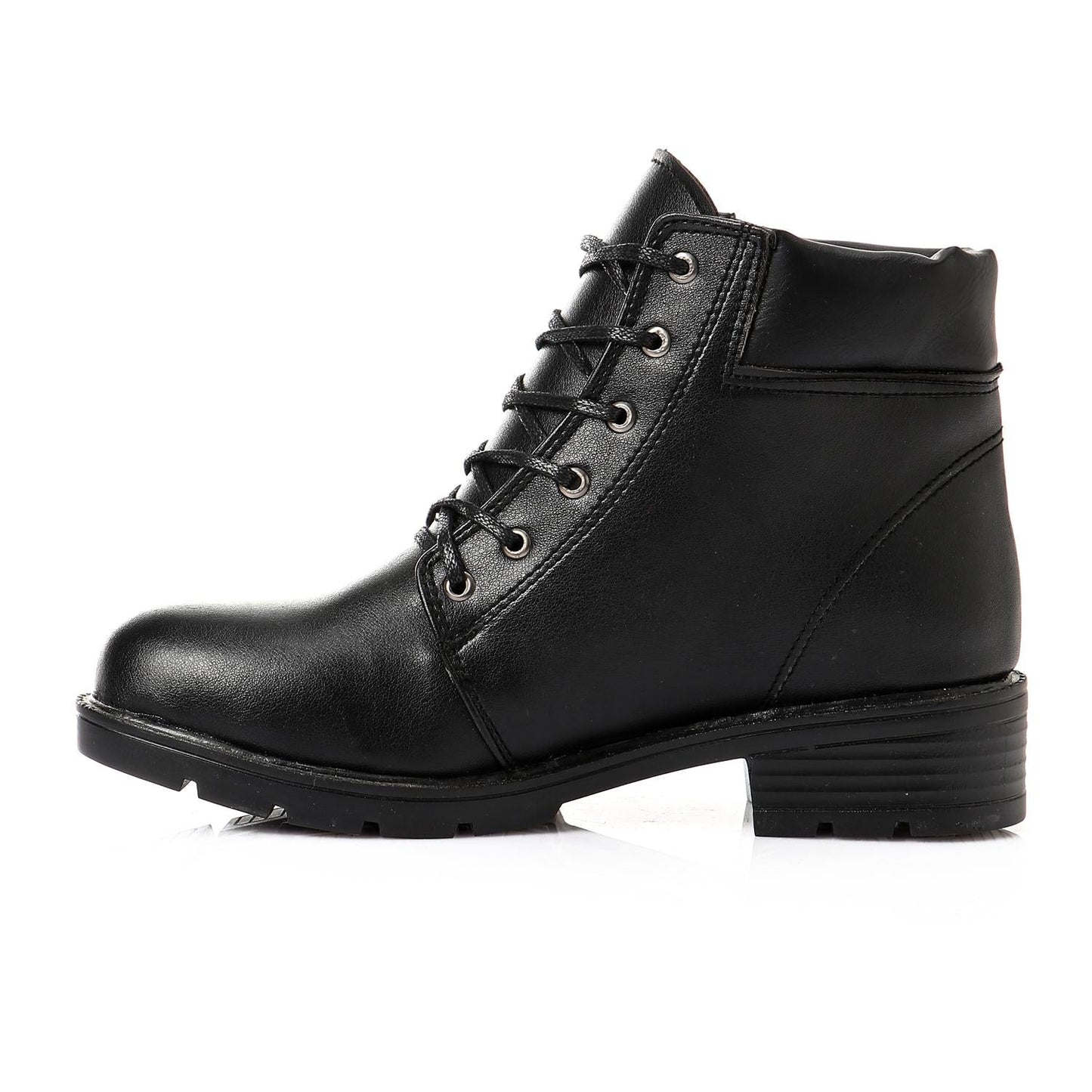 Faux Leather Ankle Boot - Black