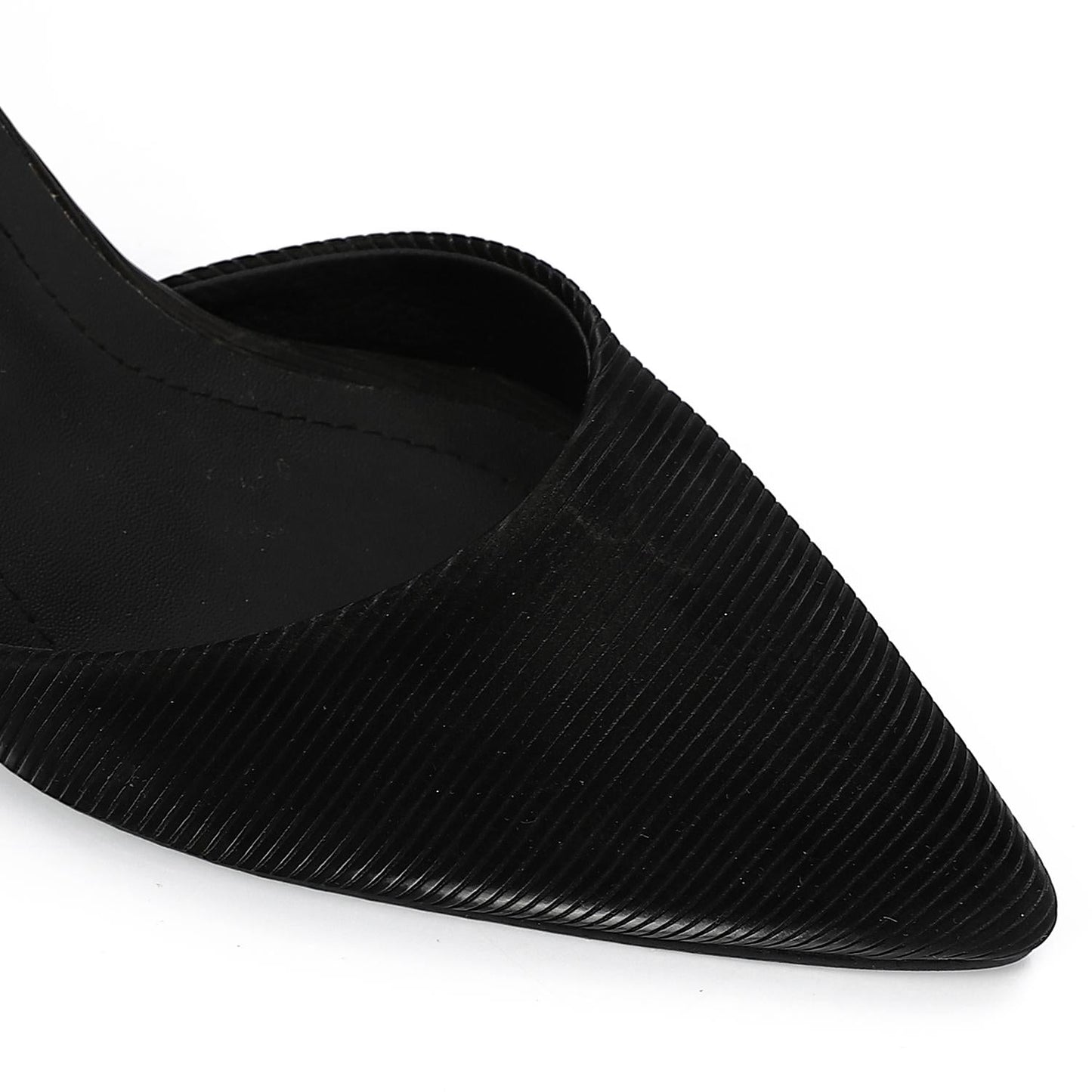 Leather Pointed-Toe Ankle Strap Heel - Black