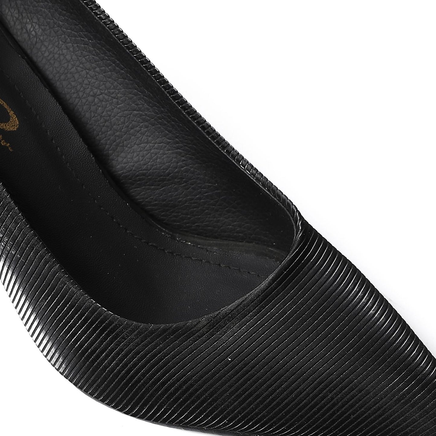 Leather Kitten High Heels Shoes - Black