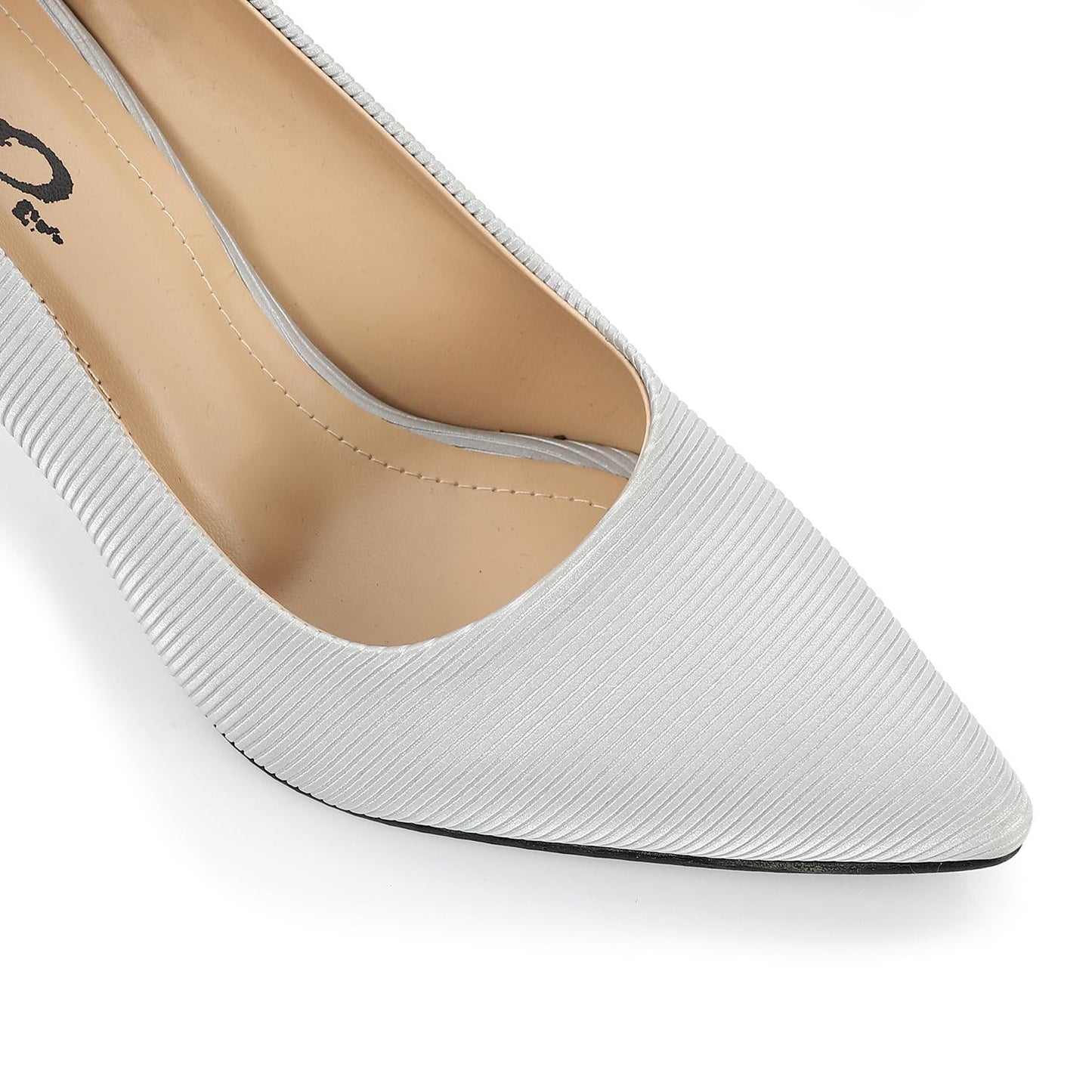 Leather Kitten High Heels Shoes - Silver