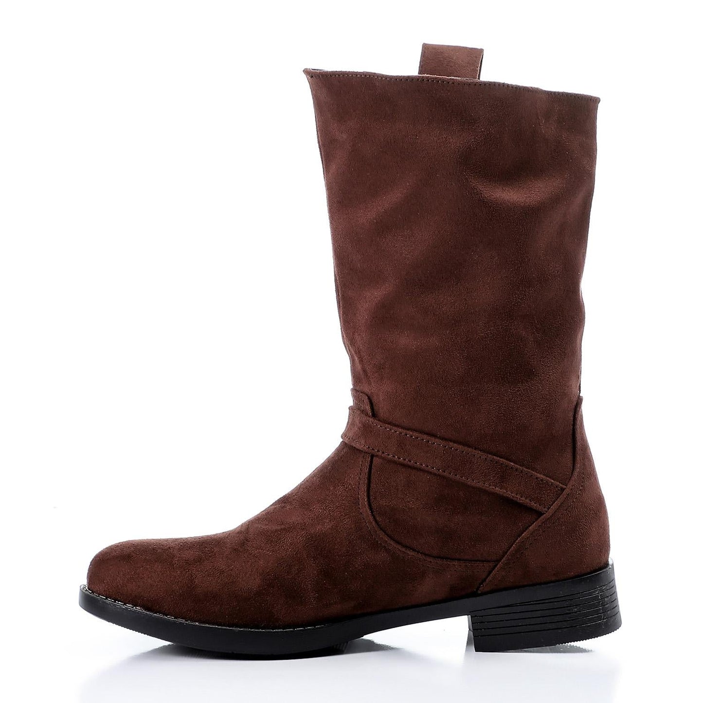 Faux Leather Mid-Calf Boots - Brown