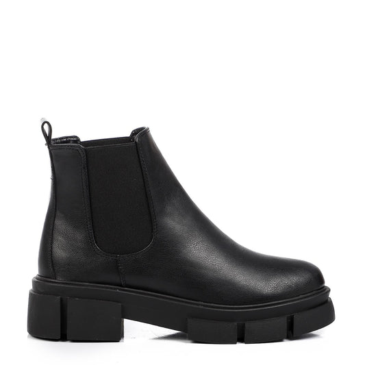 Faux Leather Ankle Boot - Black