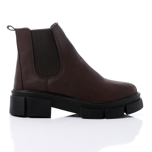 Faux Leather Ankle Boot - Dark Brown