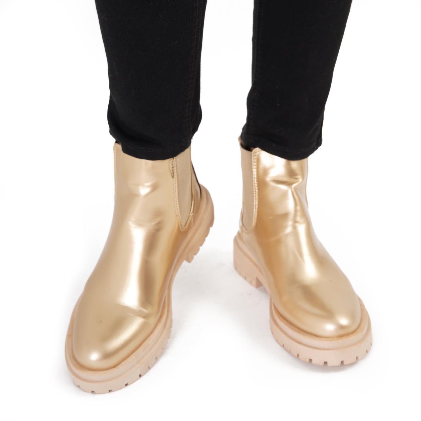 Faux Leather Ankle Boot - Gold