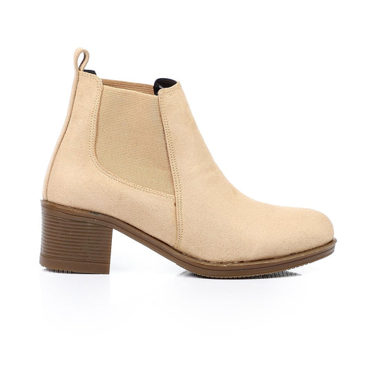 Leather Ankle Boot - Beige