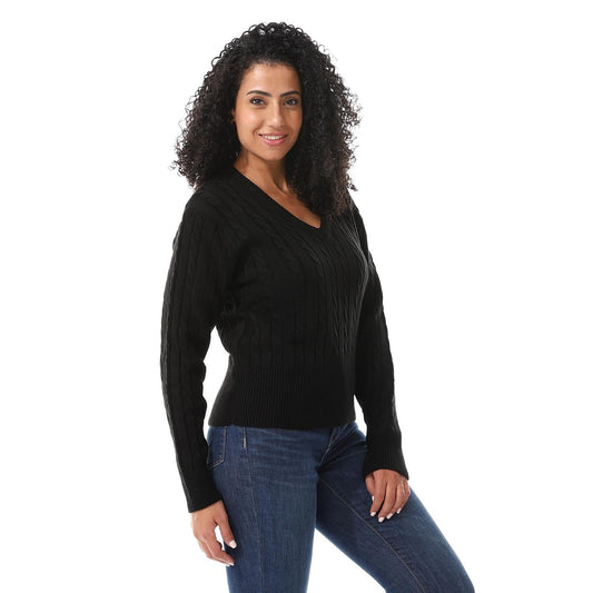 Wool Oversized Pullover Top - Black