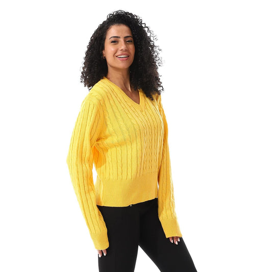 Wool Oversized Sweater Pullover Top - Yellow