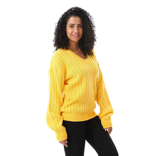 Wool Oversized Sweater Pullover Top - Yellow