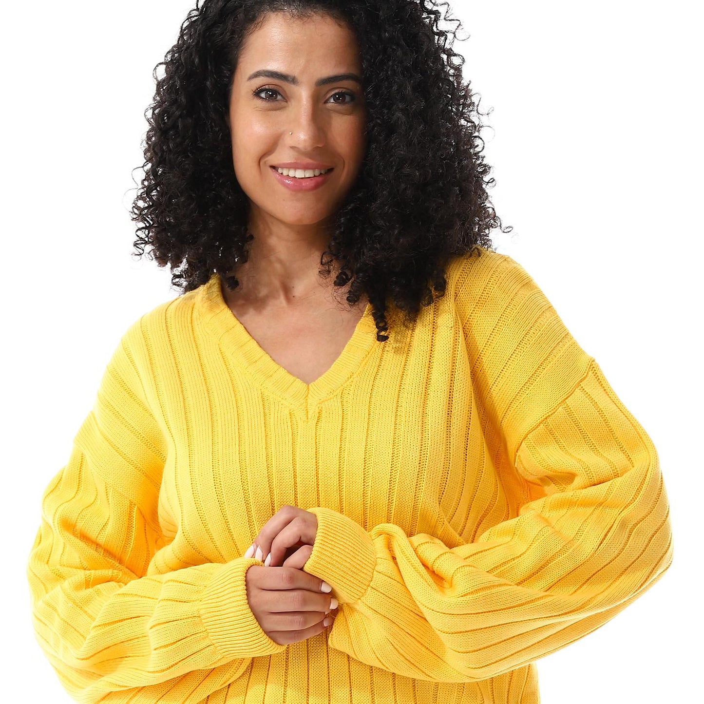 Wool Oversized Sweater Pullover Top - Yellow