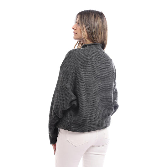 Wool Oversized Sweater Pullover Top - Dark Grey