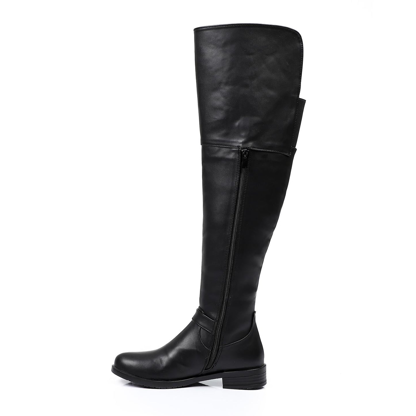 Faux Leather Over-the-Knee Boot - Black