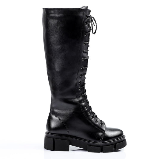 Faux Leather knee-High Boot - Black