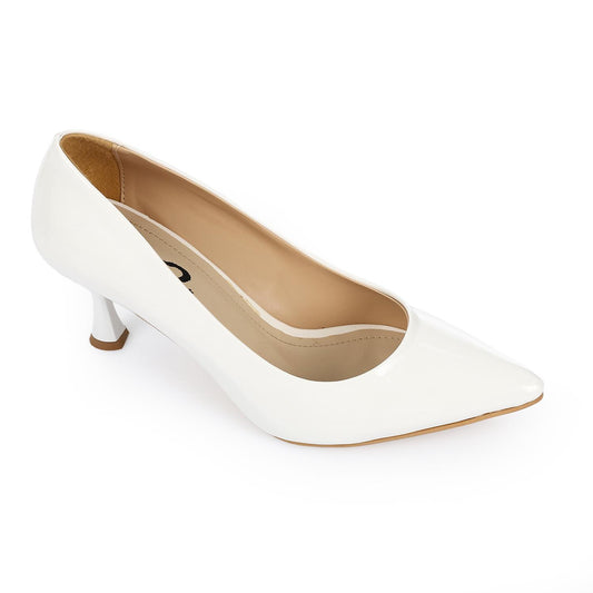 Patent Leather Kitten Heel Pointed Shoes - White