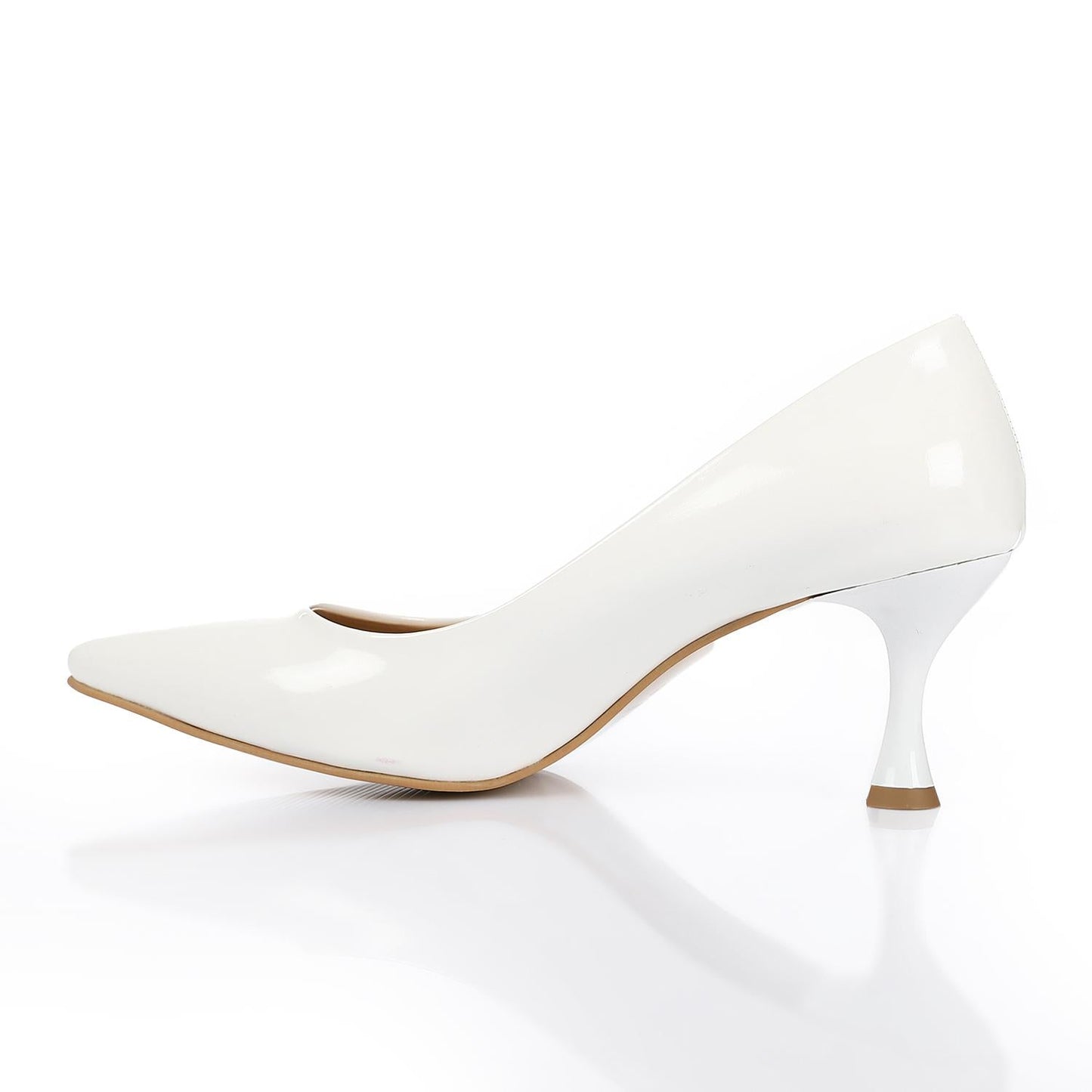 Patent Leather Kitten Heel Pointed Shoes - White